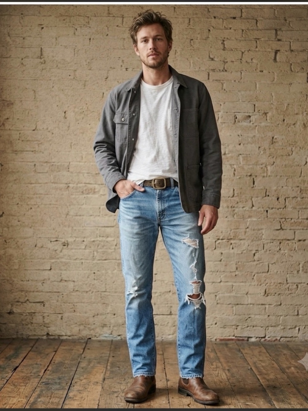 Wrangler Distressed Straight Leg Jeans 31x36.